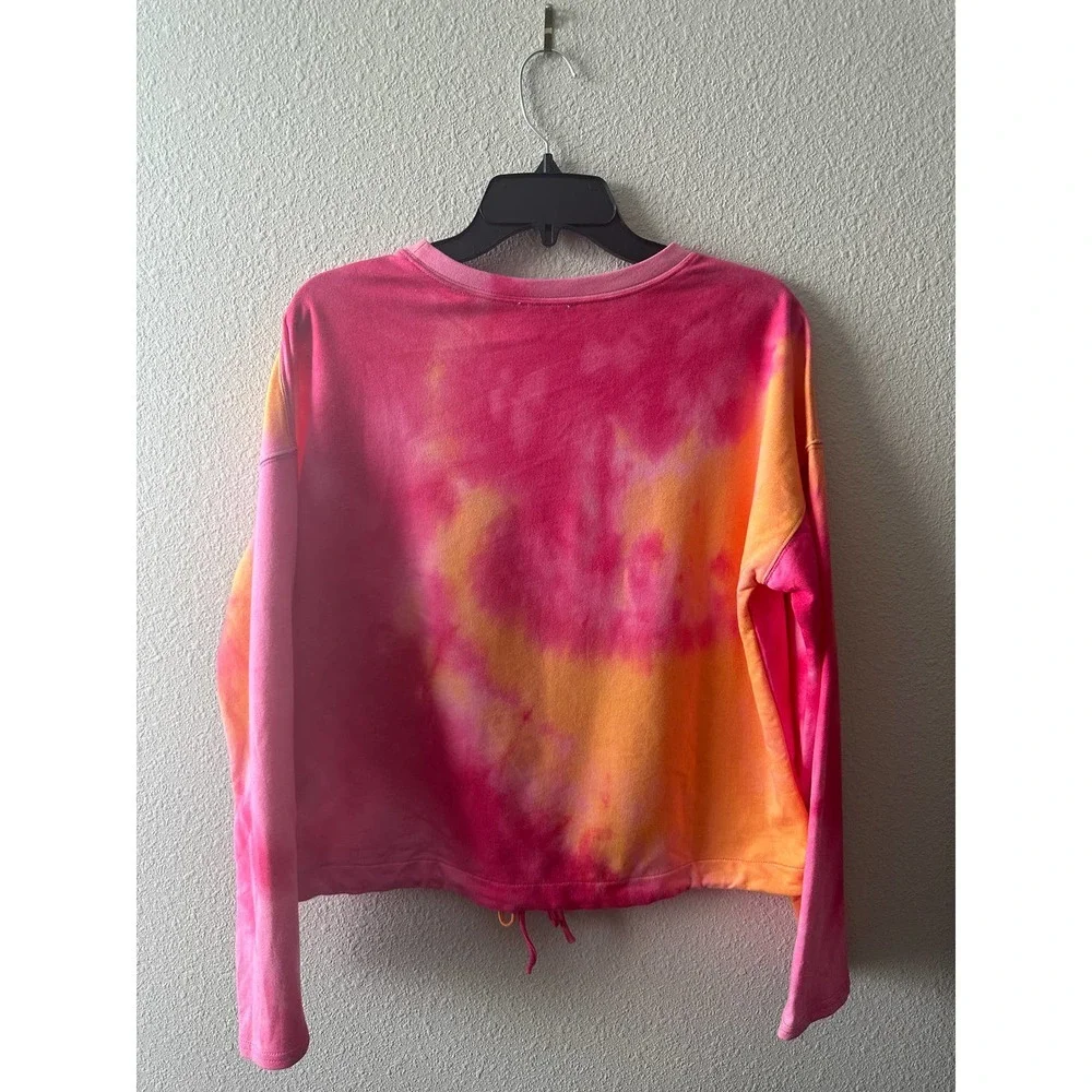 14th & Union Women's Tie Dye Drawstring Hem Shirt In Pink Orange - Picture 10 of 11